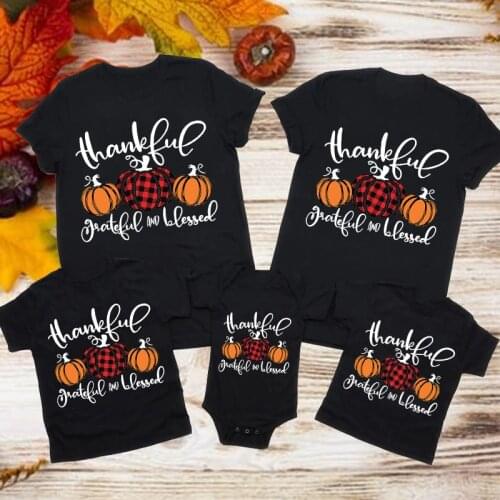 Pumpkin Print Family Matching Clothes Mother Father Daughter Son Kids T-shirt Baby Romper Thanksgiving T-shirt Short Sleeve Tops