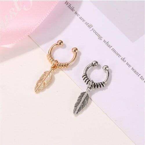 Single Earring Leaf Feather Clip on Earrings For Women Wedding Bridal No Piercing Ear Cuff Bronics Fake Cartilage Earring