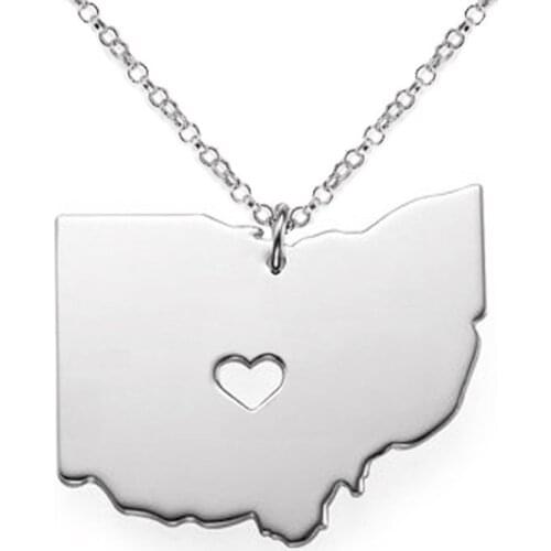 Popular in Europe and the United States, the United States stainless steel Ohio map pendant necklace necklace