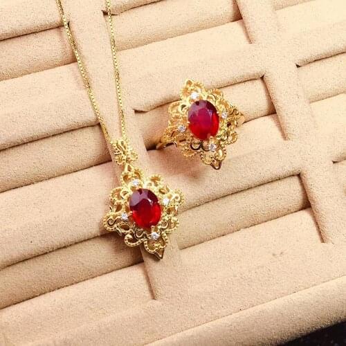 The Best engagement Gift Natural Real Natural Ruby jewelry set Natural Real Ruby925 sterling silver 1pc pendant,1pc ring