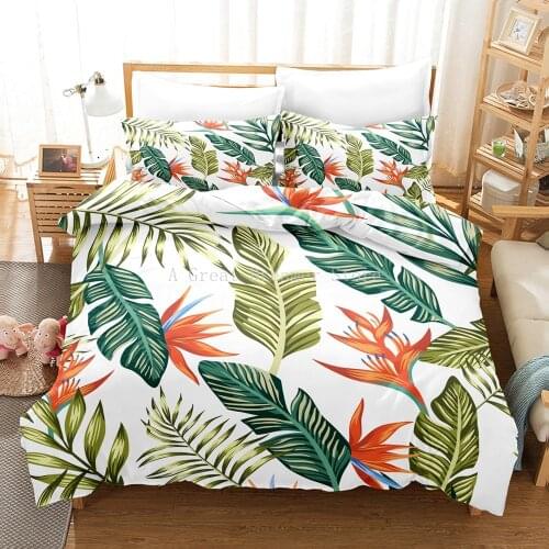 Fashion Tropical Plants Duvet Cover With Pillowcase 2/3PCS Green Palm Leaves Bedding Sets Bedclothes AU/UK/US/EU Size