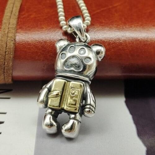 BOCAI New Real s925 Silver Jewelry Unique Star Bear Pendant Rock Punk Personality Trendy Man and Woman Pendant