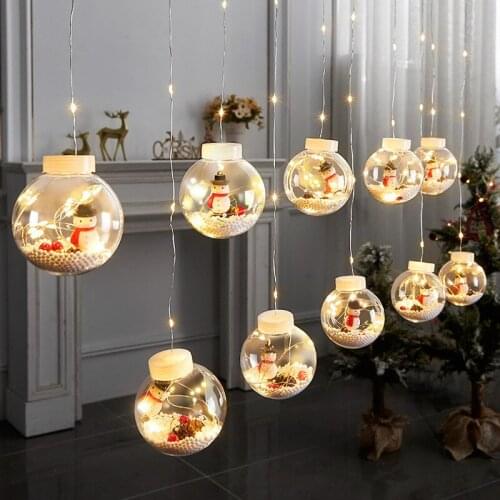 Hanging 10pcs Christmas Ball LED Curtain Light String Wedding Party Decoration Holiday Fairy Lighting Garland Navidad Home Decor