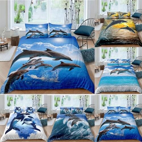 Dolphin Bedding Set For Home Textiles 2/3Pcs Animal Duvet Cover Set Pillow Case Twin Full Bed Set Bedspreads