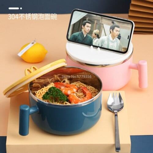 Stainless Steel Tableware Rice Bowl Student Japanese Instant Noodle Bowl with Cover Bedroom Anti-scalding Single Lunch Box
