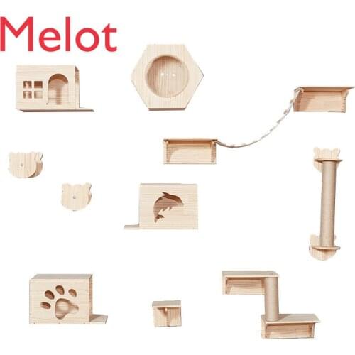 Cat Climbing Frame Wall-Mounted Solid Wood Cat Nest Tree Wall-Mounted Jumping Platform Scratching Column Board Scratching Pole