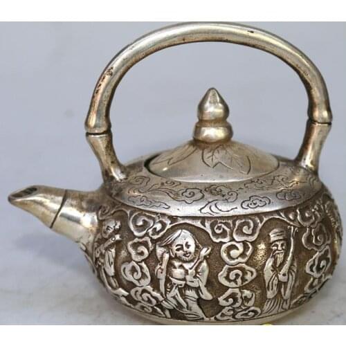 Rare Old Silver carving ornaments--Eight fairy pot,handmade crafts,best collection & adornment,free shipping