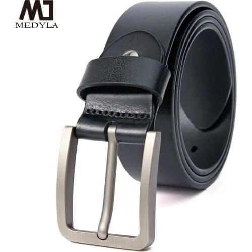 MEDYLA Belt Mens Alloy Pin Buckle Business Leather Head Leather Genuine Leather Belt Youth Tide Brand Fashion Suit trouser Belt