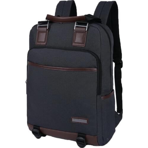 Backpack Women Men 15.6" / 14" Inch Laptop Business School Bag Gray & Black Oxford & Micro Fiber Leather Material