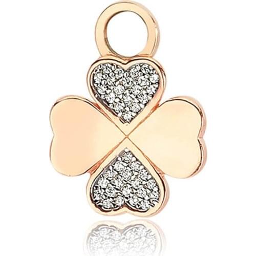 Valori Jewels Four Leaf Clover, Zirconia White Gemstone, Rose Gold Plated, Sterling Silver Earring Charm