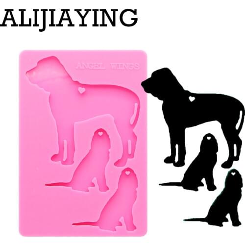 DY0167 Shiny Dog family mama/baby silicone mold DIY craft keyring pendant for girl jewelry keychains