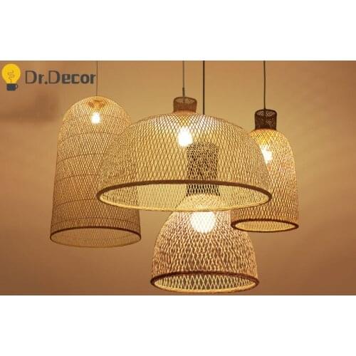Modern Bamboo Art Pendant Lights Wood Wicker Chinese Pendant Lamp Suspension Home Indoor Dining Room Kitchen Fixtures Luminaire