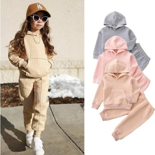 2Pcs Toddler Casual Outfits Solid Color Long Sleeve Hoodie Sweatshirt and Trousers with Pocket Atumn Tracksuit for Girls 18M-6T