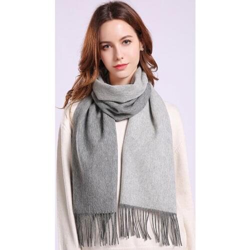 Fine Real Wool Scarf Women Shawls and Wraps for Ladies Soft Warm Neckerchief Pashmina Solid Winter 100% Pure Wool Scarves Hiver
