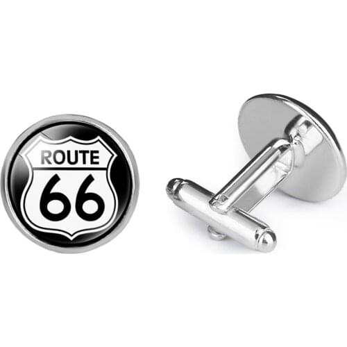 Vintage ROUTE 66 Cufflinks for Mens Luxury Quality Glass Cabochon Cuff Links Buttons