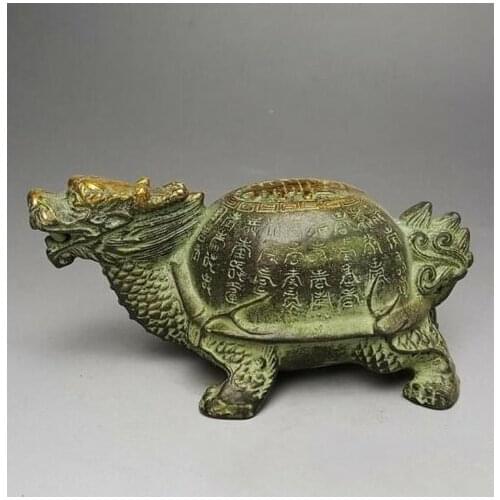 VINTAGE CHINESE BRONZE GILT OLD HANDWORK DRAGON TURTLE STATUE