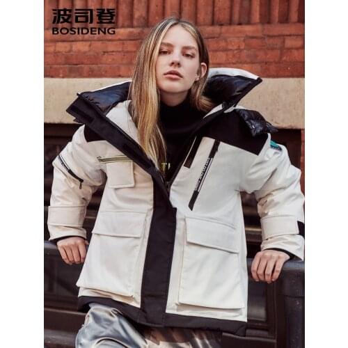 BOSIDENG women down jacket hooded loose safric style down coat detachable hat COOL Girl B90142864