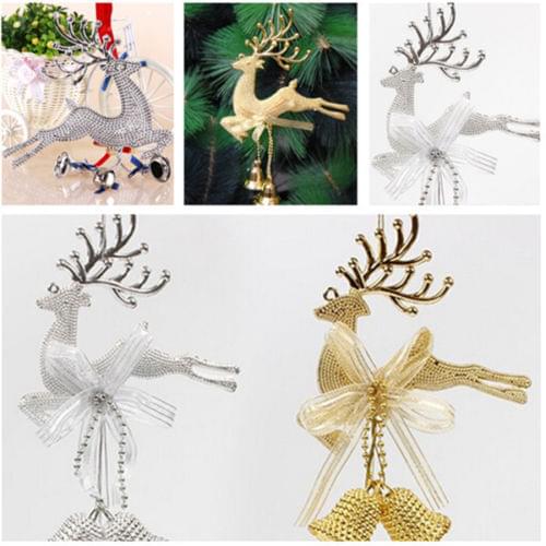 Gold Sliver Reindeer Christmas Tree Hanging Bauble Ornament Party Xmas Decor Deer With Bells Festival Party Baubles