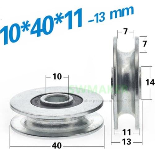 1pcs 10*40*11mm U groove non-standard bearing wheel, galvanized iron, rust-proof iron wheel, 7mm wire rope guide wheel
