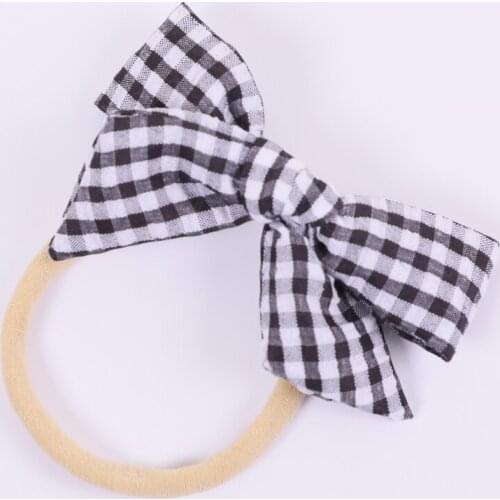 1pcs New Fashion Baby Girls Stretchy Plaid Bows Nylon Headbands Handmade Knot Bows Elastic Seamless Toddlers Hairbands