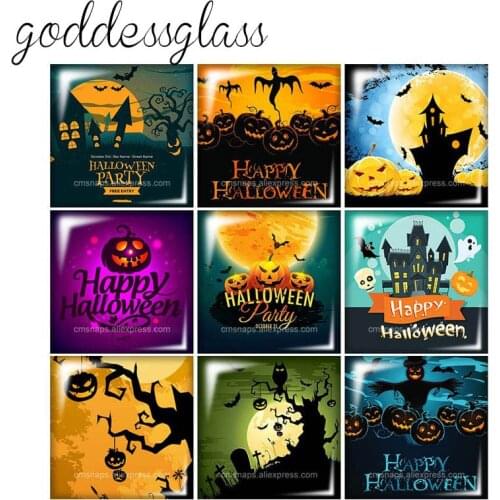 Happy Halloween pumpkin trick or treat Square 10pcs 12mm/20mm/25mm/30mm glass cabochon flat back DIY Jewelry Findings