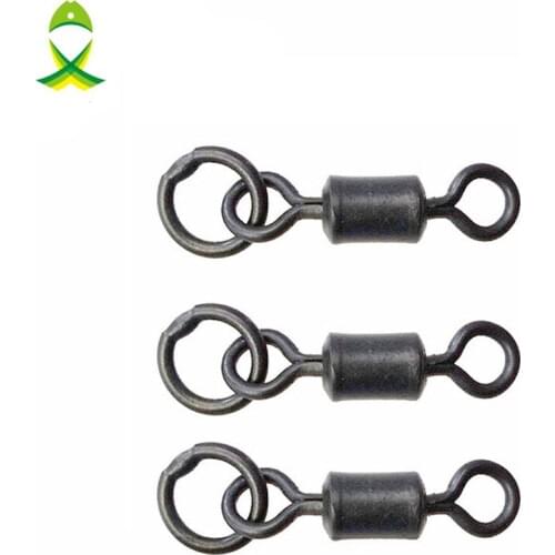 JSM 200pcs Matte Black Fishing Rolling Swivels With Solid Ring Carp Rigs Long Body Fishing Swivel Connector Fishing Tackles