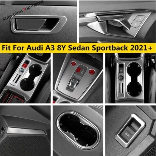 Stainless Steel Accessories Rear Trunk Glove Box Button Water Cup Handle Bowl Cover Kit Trim For Audi A3 8Y Sedan Sportback 2021