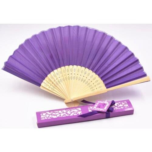 FREE SHIPPING + 100pcs/lot Luxurious Silk Fold hand Fan in Elegant Laser-Cut Gift Box Party Favors/wedding Gifts SN433