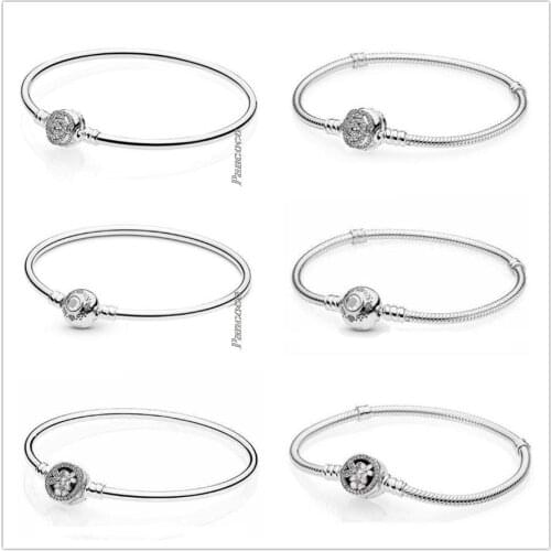 Authentic 925 Sterling Silver Bracelet Poetic Blooms Clasp Snake Chain Bangle Fit Bead Charm Diy Fashion Jewelry
