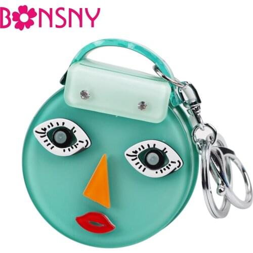 Bonsny Handbag Shape Girl Lady Face Model Key Chain Key Ring New Fashion Jewelry Keychain Accessories For Women Souvenir Gift