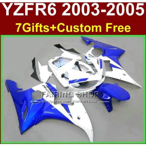 Fitment body parts for YAMAHA fairings YZF R6 2003 2004 2005 ABS R6 blue white fairing kit r6 03 04 05 +7gifts YSE4