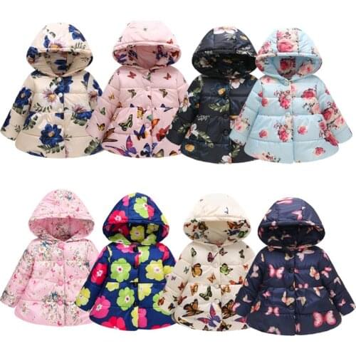 Baby Girls Down Jackets For Kids Coats Flower Print Boys Warm Jacket Coat Jacket Toddler Girl Zipper Jacket Outerwear