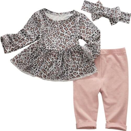 2019 Toddler Kid Baby Girl Winter Warm Long Sleeve Leopard Dress Tops +Pants 2pcs Tracksuit Outfits Size 0-4Y