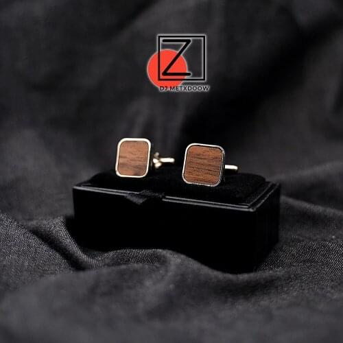 F-004 Black Walnut Wood Cufflinks For Mens High Quality Lepton Square & Ellipse walnut Cuff links Men Shirt Cuffs Cufflink