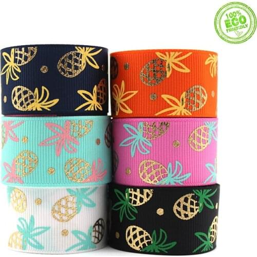 Grosgrain Ribbon Polyester Printed Gold Pineapple 1" 25mm For Handmade Bow Kont Hair Clothing Accessories BBXQ-038
