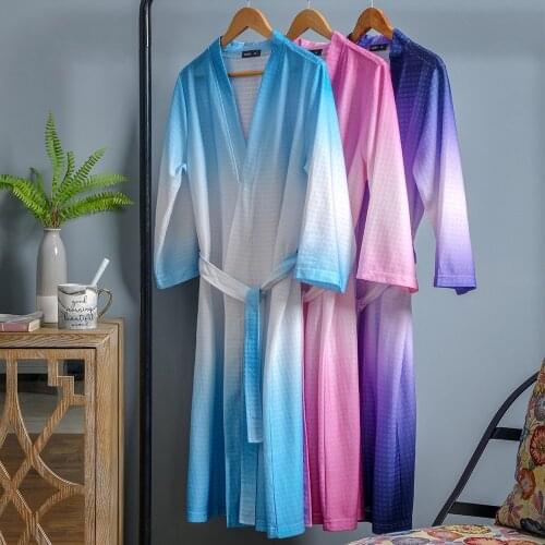 Oversized 3XL Waffle Kimono Robe Gown Bathrobe For Man And Women Gradient Nightwear Sleepwear Nightgown Casual Home Lingerie