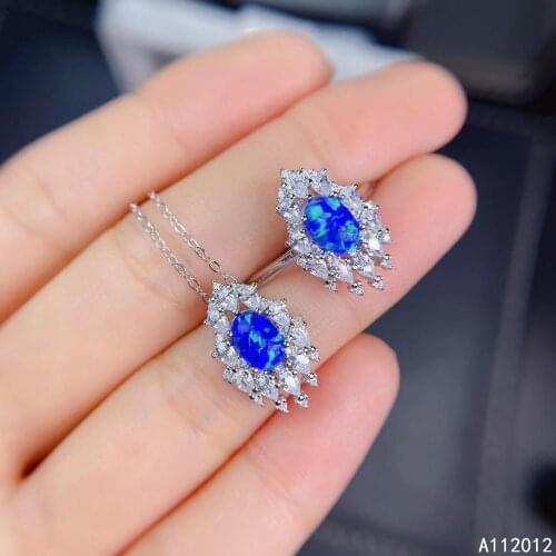 KJJEAXCMY fine jewelry natural opal 925 sterling silver exquisite girl new pendant necklace chain ring suit support test