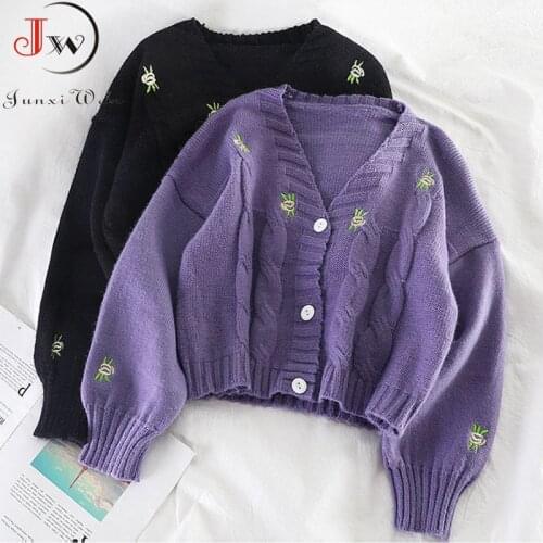 Solid Loose Womens Cardigan Casual Fashion Long Sleeve Knitted Short Cardigans Street Autumn Winter Sweater Pull Femme