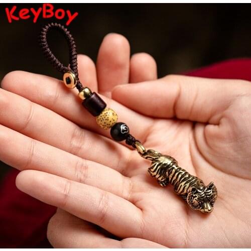 Zodiac Animal Tiger King Rope Keychain Hanging Jewelry Vintage Brass Metal Car Key Chain Pendants Fashion Women Backpack Decors