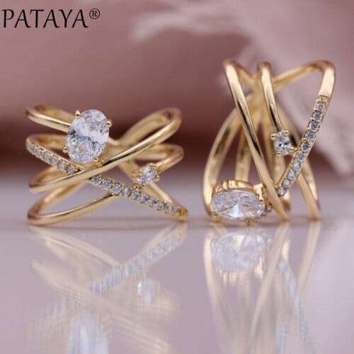 PATAYA New Hyperbole Multilayer Women Rings Oval Natural Zircon Rings 585 Rose Gold Unique Wedding Gift Casual Fashion Jewelry