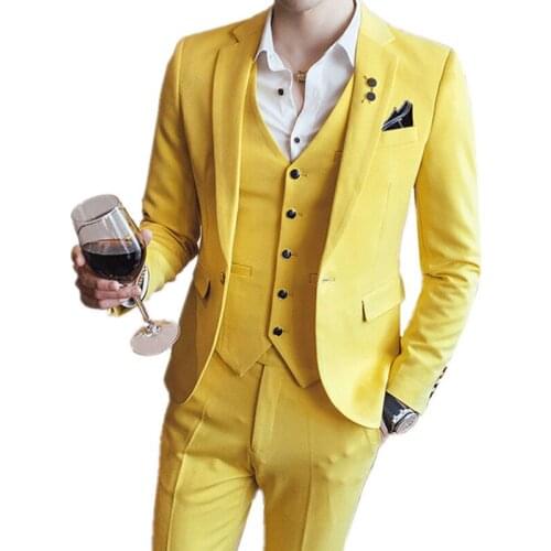 3 Pieces Suits Fashion New Mens Casual Boutique Business Pants / Male Wedding Groom Dress Blazer Jacket Coat Trousers Vest Set