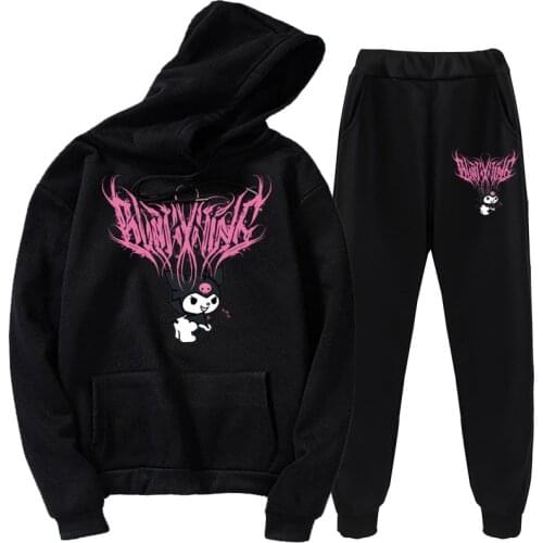 Harajuku Oversized Women Tracksuit Sportwear Winter Hooded Sports Suits Cartoon Funny Plus Velet Hoodies Outwear Sweatpant Sets