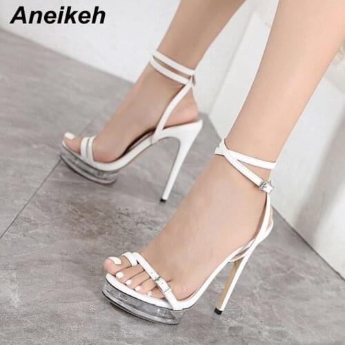 Aneikeh Summer Sexy Gladiator Shoes Women Ankle Strap Sandals Party Nightclub Pumps Crystal PLATFORM HEELS Sandals Narrow 34-42