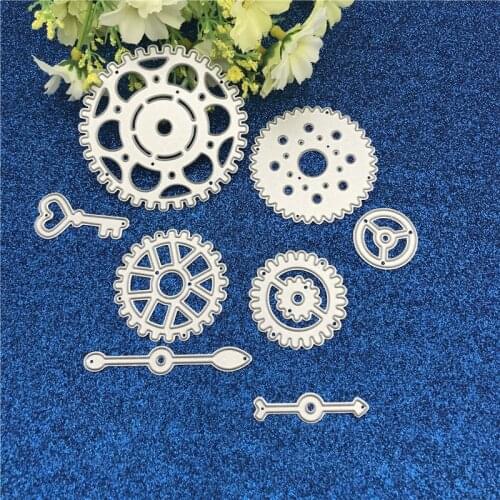 Metal Cutting Dies 8Pcs/Set key Round Gear Stencil for DIY Scrapbooking Album Embossing Paper Cards Decorative Crafts