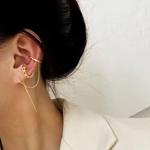 Fashion Earrings For Women Punk Personality Metal Chain Ear Clip Asymmetric Hoop Earrings No Pierced Earrings 2021 Trend Jewelry