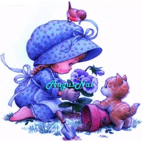 Cartoon diamond painting full square kids girl wall art cat decor 5d diy diamond dots kit mosaic paint children picture gift