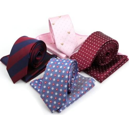 Men Polyester Handkerchiefs Casual Floral Slim 6cm Neckties Tie Sets Classic Business Wedding Pocket Square Ties