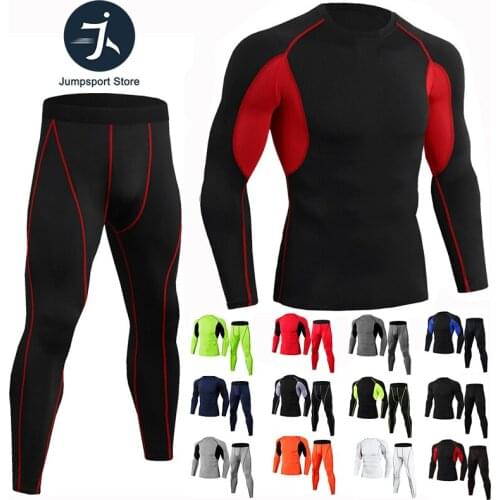 2020 Fitness Compression T-shirt+pants suit Men 3D Printed men Shirt Sports Leggings gyms Tight Long sleeve tracksuit mens sets
