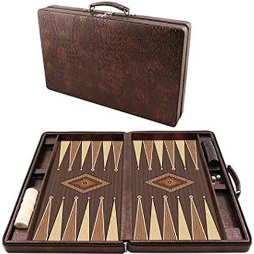 Luxury Leather Bag Backgammon Set Large Size 1st Class Playing Surface Double Polished, Storage Compartments for Stamp and Dice