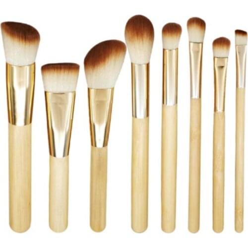 Pro 8Pcs/set Bamboo Handle Makeup Brushes Set kits Powder Foundation Eyebrow Facial Brushes Beauty Makeup Tool 50sets